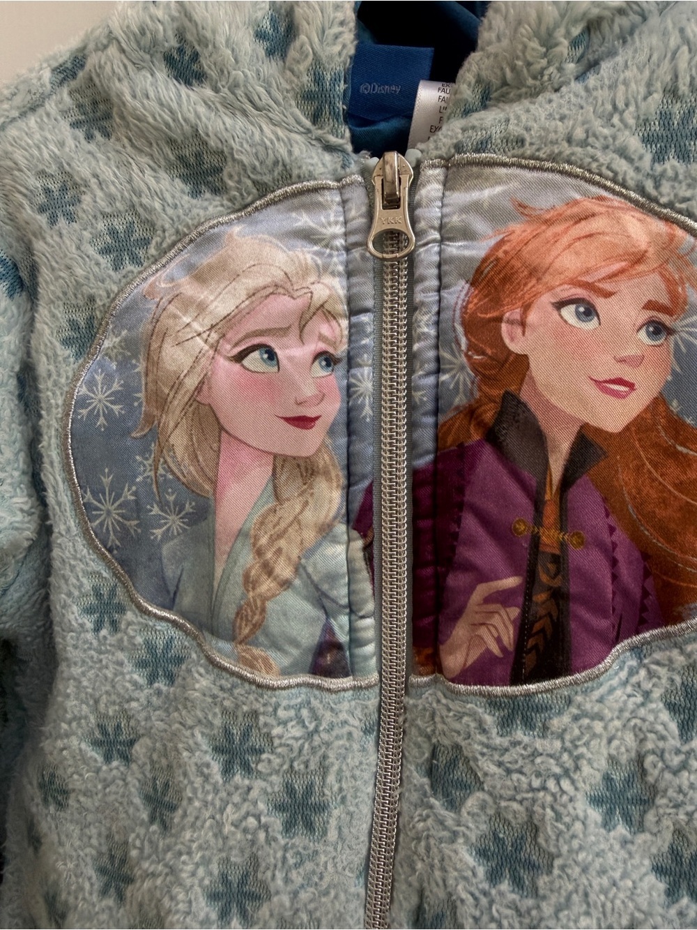 Disney Frozen 4T Girls Plush Light Blue Hooded Winter Puffer Jacket Elsa & Anna - Picture 3 of 7